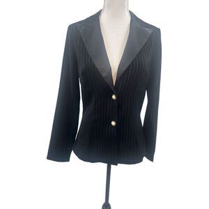Frederick of Hollywood  Vintage Black Pinstripe Blazer with Satin Lapel and Pear